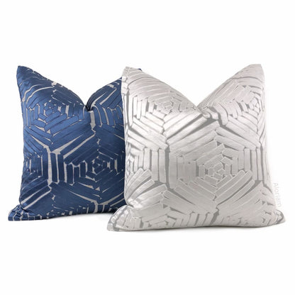 Percival Blue Gray Freeform Hexagons Pillow Cover - Aloriam