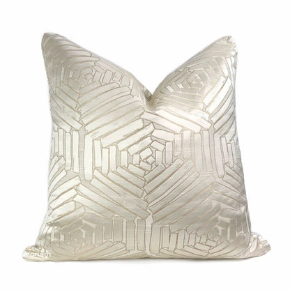 Percival Cream & Gold Freeform Hexagons Pillow Cover - Aloriam