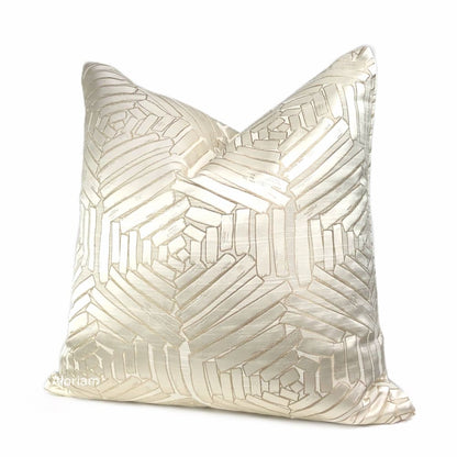 Percival Cream & Gold Freeform Hexagons Pillow Cover - Aloriam