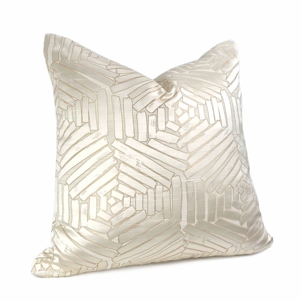 Percival Cream & Gold Freeform Hexagons Pillow Cover - Aloriam