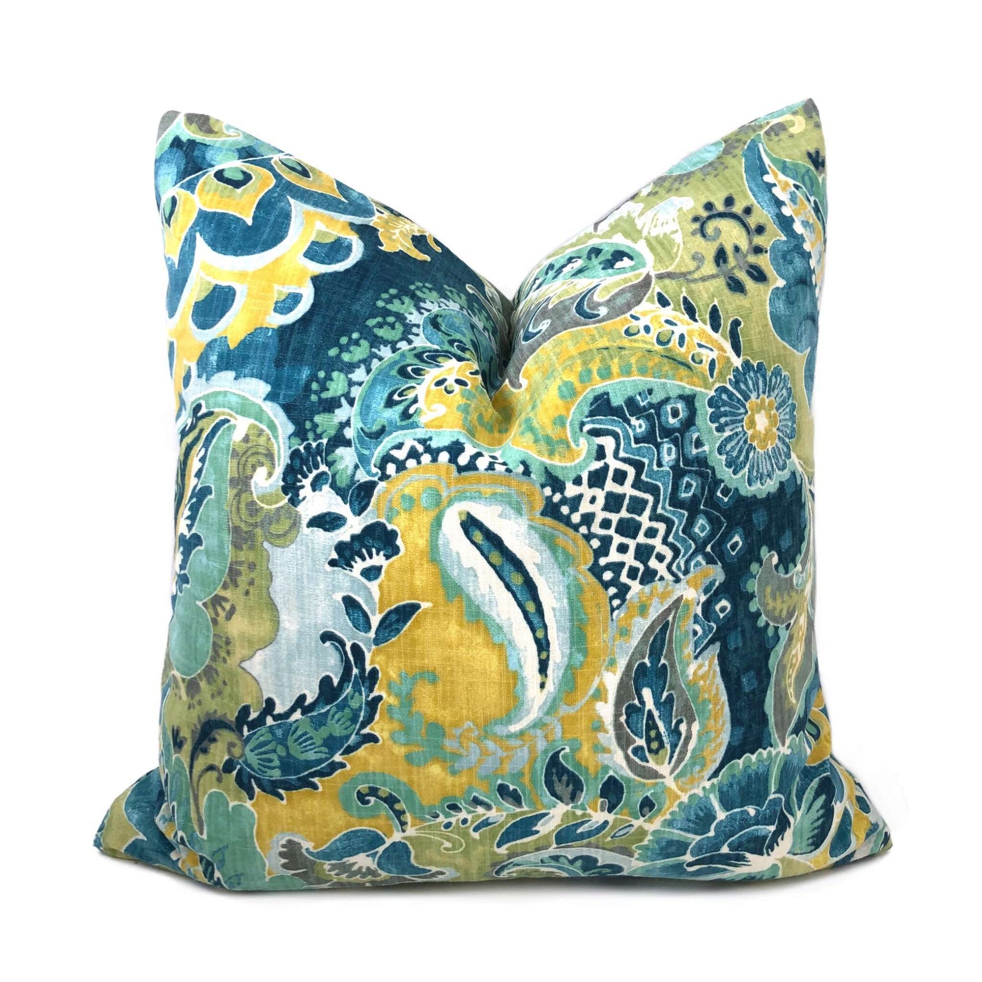 Persephone Teal Green Yellow Floral Pillow Cover Cushion Pillow Case Euro Sham 16x16 18x18 20x20 22x22 24x24 26x26 28x28 Lumbar Pillow 12x18 12x20 12x24 14x20 16x26 by Aloriam