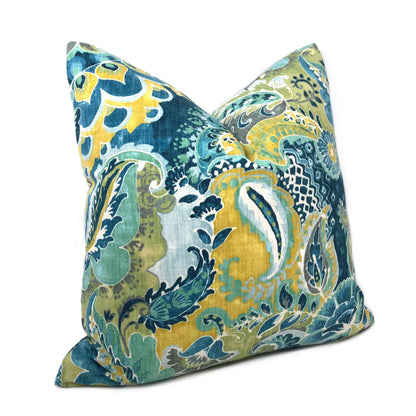 Persephone Teal Green Yellow Floral Pillow Cover Cushion Pillow Case Euro Sham 16x16 18x18 20x20 22x22 24x24 26x26 28x28 Lumbar Pillow 12x18 12x20 12x24 14x20 16x26 by Aloriam