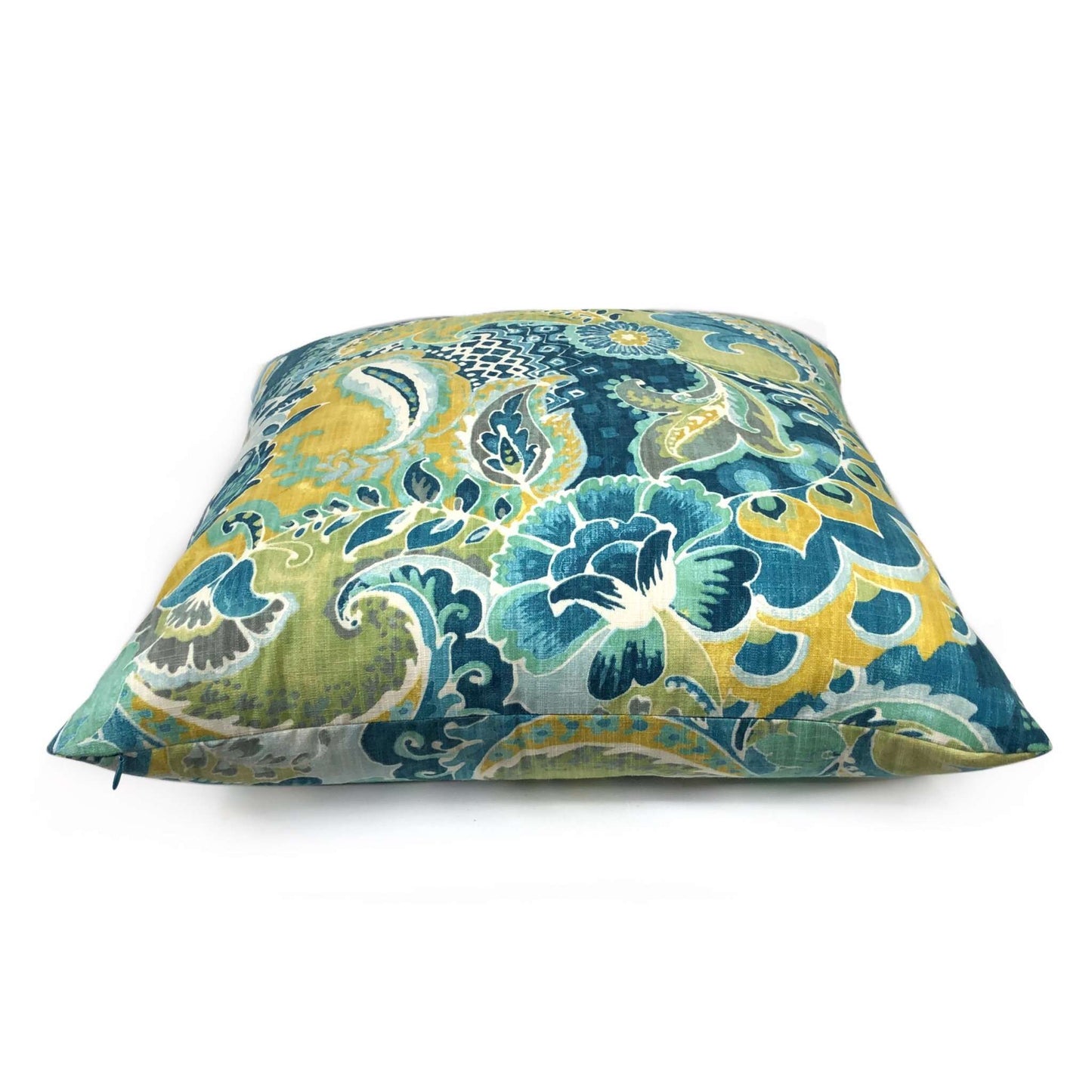 Persephone Teal Green Yellow Floral Pillow Cover Cushion Pillow Case Euro Sham 16x16 18x18 20x20 22x22 24x24 26x26 28x28 Lumbar Pillow 12x18 12x20 12x24 14x20 16x26 by Aloriam