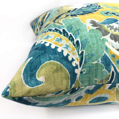 Persephone Teal Green Yellow Floral Pillow Cover Cushion Pillow Case Euro Sham 16x16 18x18 20x20 22x22 24x24 26x26 28x28 Lumbar Pillow 12x18 12x20 12x24 14x20 16x26 by Aloriam