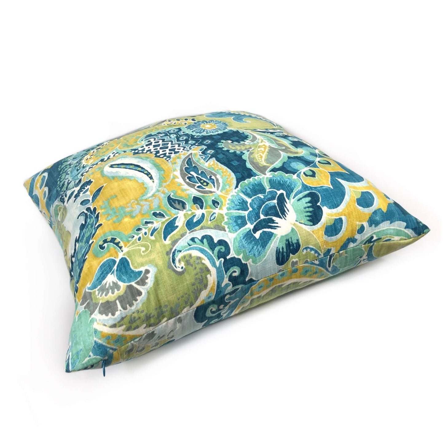 Persephone Teal Green Yellow Floral Pillow Cover Cushion Pillow Case Euro Sham 16x16 18x18 20x20 22x22 24x24 26x26 28x28 Lumbar Pillow 12x18 12x20 12x24 14x20 16x26 by Aloriam