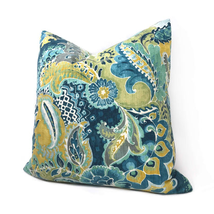 Persephone Teal Green Yellow Floral Pillow Cover Cushion Pillow Case Euro Sham 16x16 18x18 20x20 22x22 24x24 26x26 28x28 Lumbar Pillow 12x18 12x20 12x24 14x20 16x26 by Aloriam