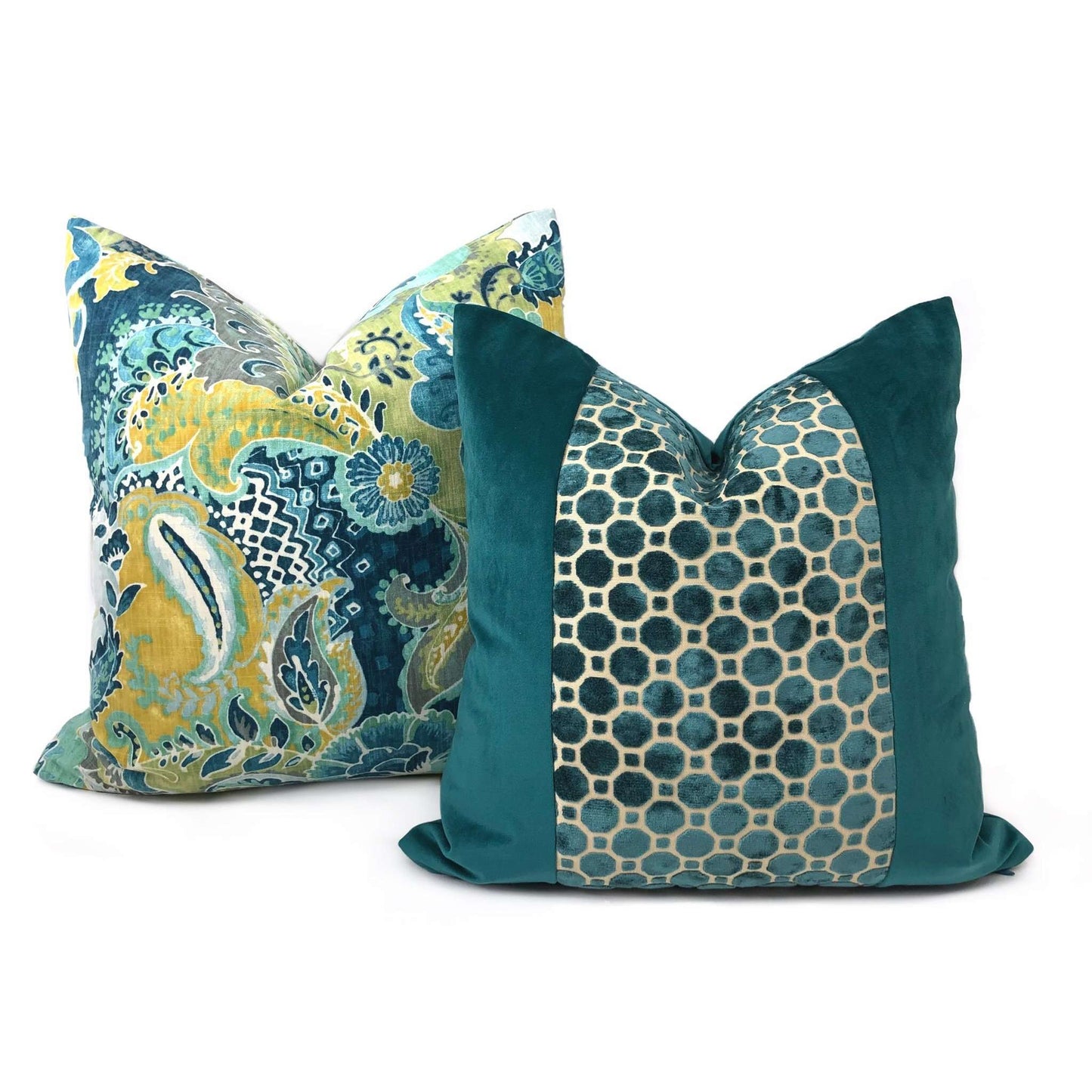 Persephone Teal Green Yellow Floral Pillow Cover Cushion Pillow Case Euro Sham 16x16 18x18 20x20 22x22 24x24 26x26 28x28 Lumbar Pillow 12x18 12x20 12x24 14x20 16x26 by Aloriam