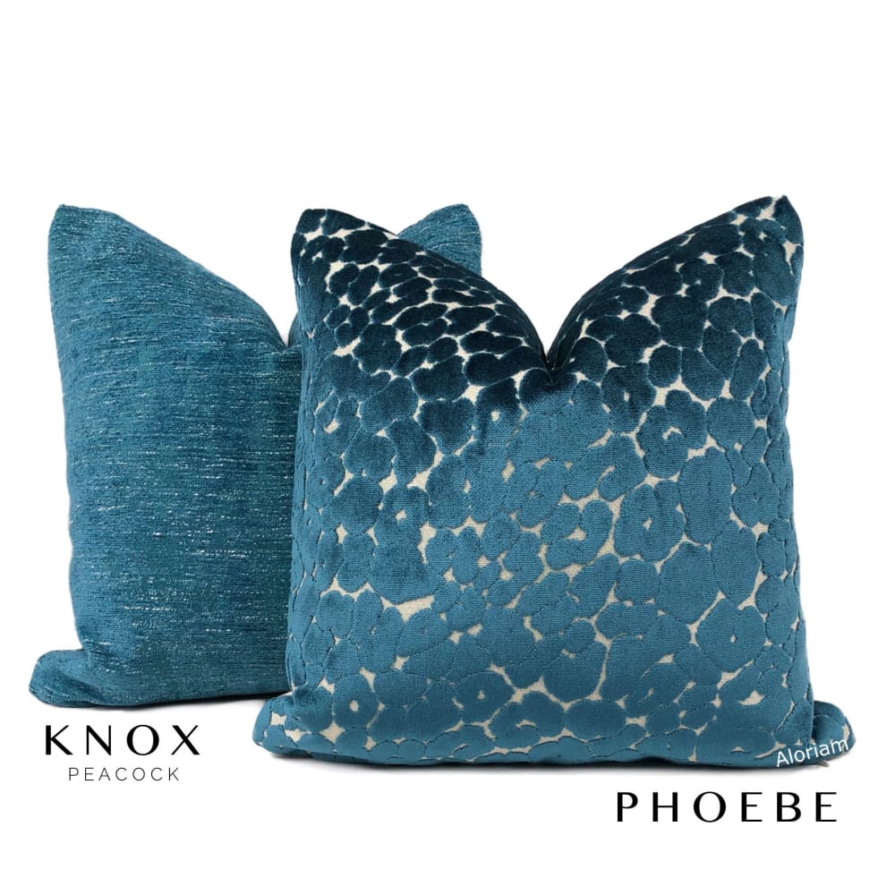 Phoebe Peacock Blue Leopard Velvet Pillow Cover - Aloriam