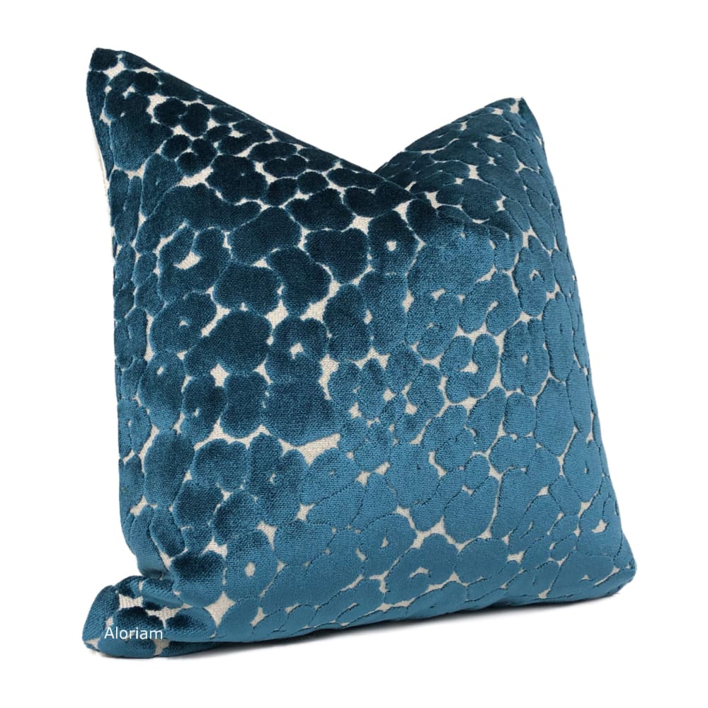 Phoebe Peacock Blue Leopard Velvet Pillow Cover - Aloriam