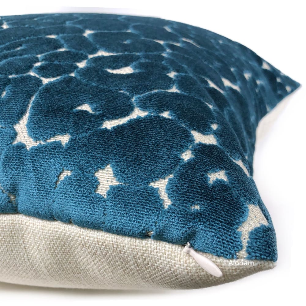 Phoebe Peacock Blue Leopard Velvet Pillow Cover - Aloriam