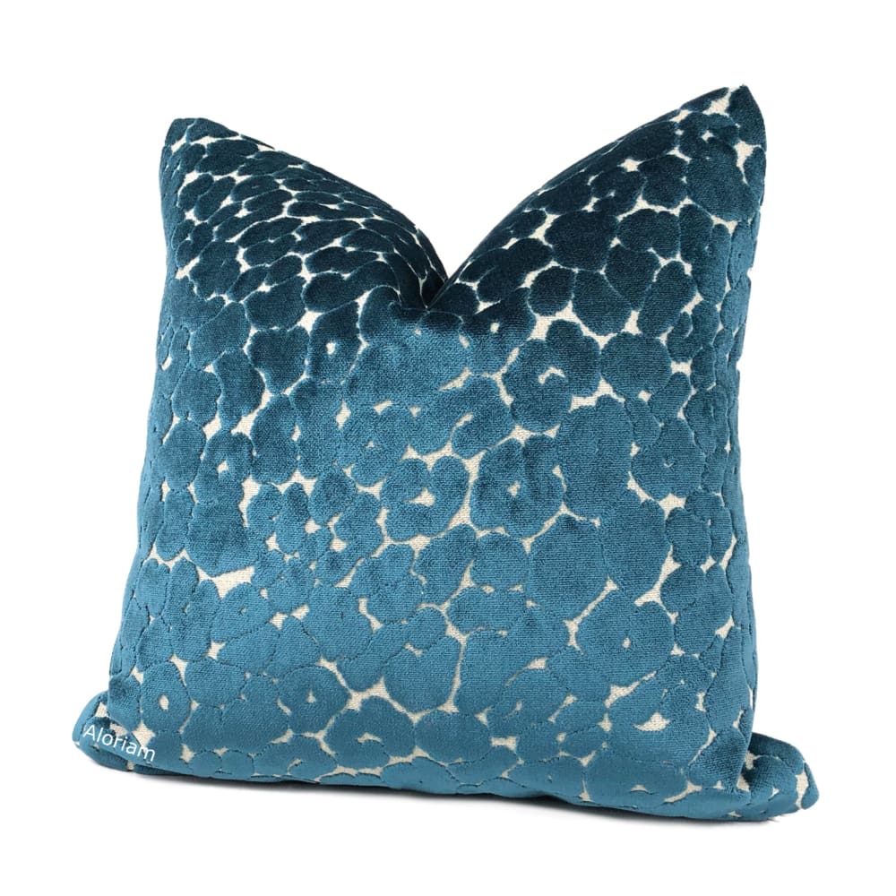 Phoebe Peacock Blue Leopard Velvet Pillow Cover - Aloriam