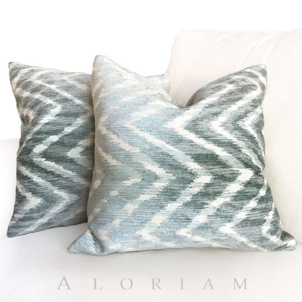 Pindler Ombre Chevron Maku Designer Green Beige Chenille Pillow Cushion Cover