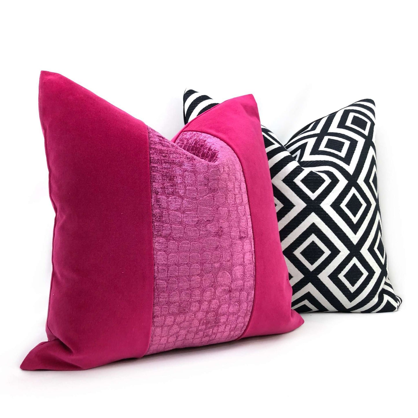 Pink Crocodile Panel Velvet Pillow Cover Cushion Pillow Case Euro Sham 16x16 18x18 20x20 22x22 24x24 26x26 28x28 Lumbar Pillow 12x18 12x20 12x24 14x20 16x26 by Aloriam