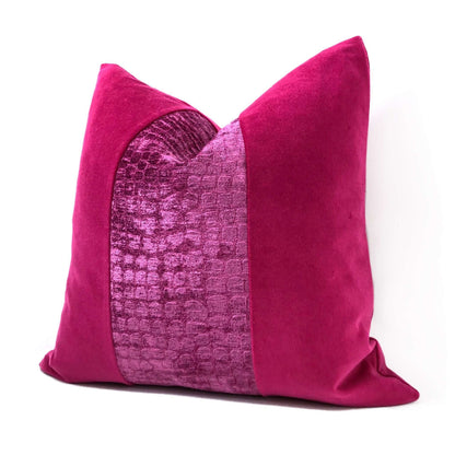 Pink Crocodile Panel Velvet Pillow Cover Cushion Pillow Case Euro Sham 16x16 18x18 20x20 22x22 24x24 26x26 28x28 Lumbar Pillow 12x18 12x20 12x24 14x20 16x26 by Aloriam