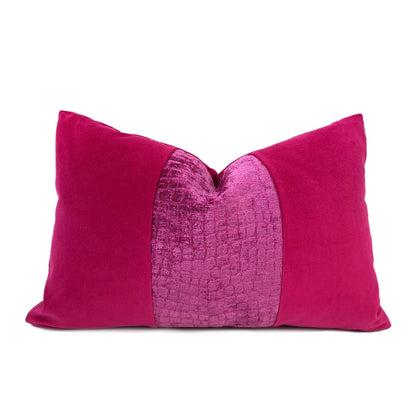 Pink Crocodile Panel Velvet Pillow Cover Cushion Pillow Case Euro Sham 16x16 18x18 20x20 22x22 24x24 26x26 28x28 Lumbar Pillow 12x18 12x20 12x24 14x20 16x26 by Aloriam