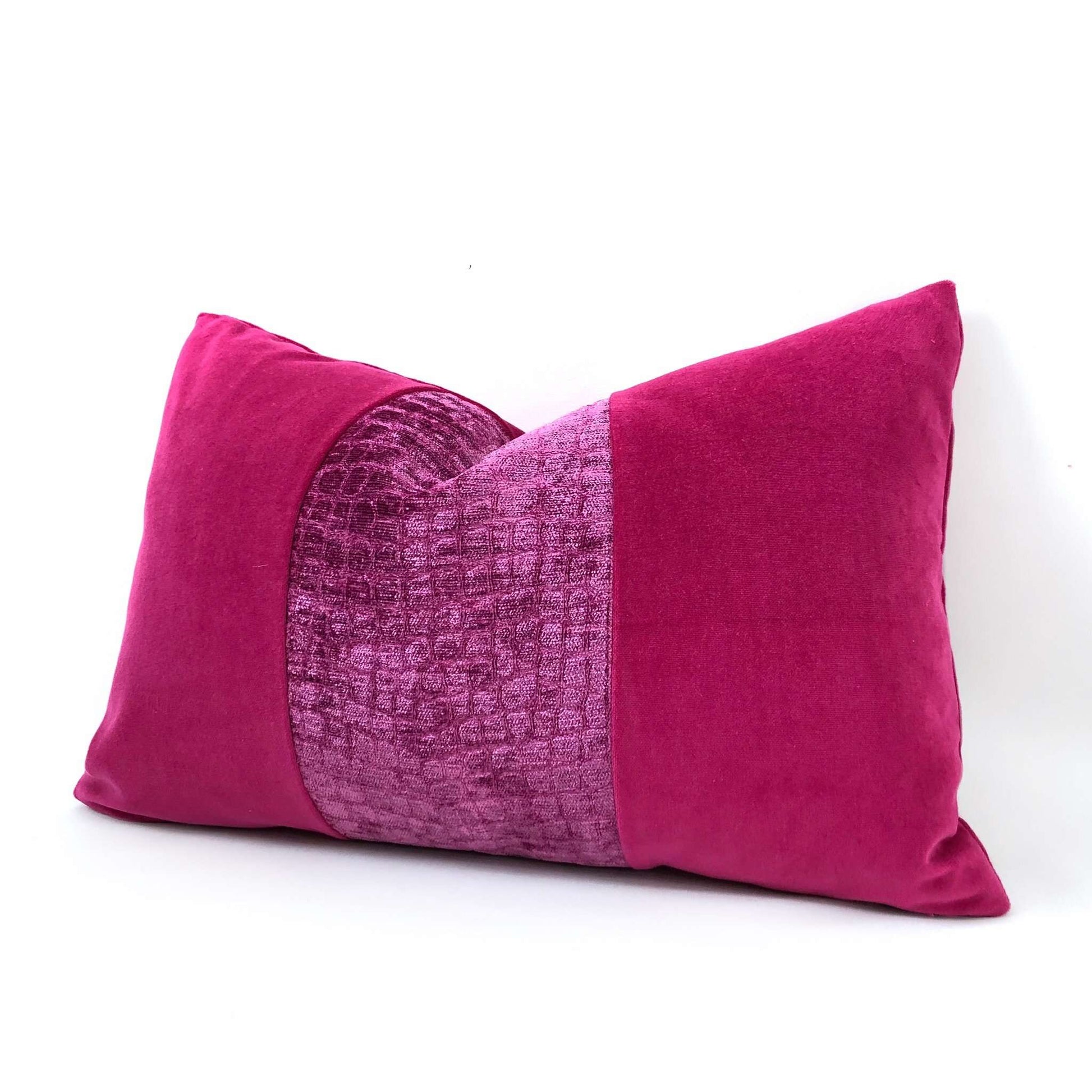 Pink Crocodile Panel Velvet Pillow Cover Cushion Pillow Case Euro Sham 16x16 18x18 20x20 22x22 24x24 26x26 28x28 Lumbar Pillow 12x18 12x20 12x24 14x20 16x26 by Aloriam