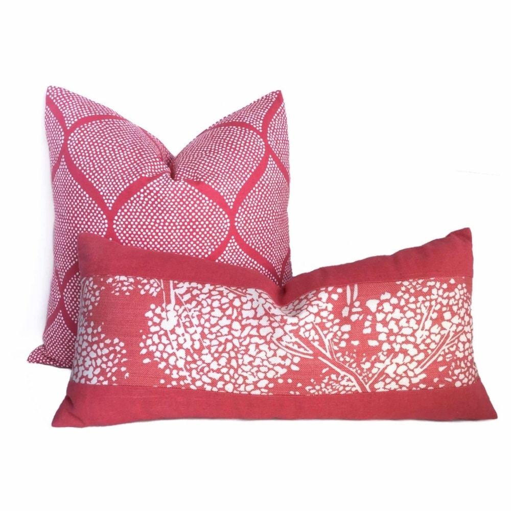 Pink White Ogee Dots Cotton Print Throw Pillow Cover