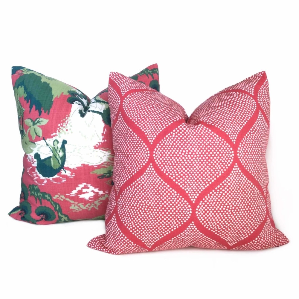 Pink White Ogee Dots Cotton Print Pillow Cover Cushion Pillow Case Euro Sham 16x16 18x18 20x20 22x22 24x24 26x26 28x28 Lumbar Pillow 12x18 12x20 12x24 14x20 16x26 by Aloriam