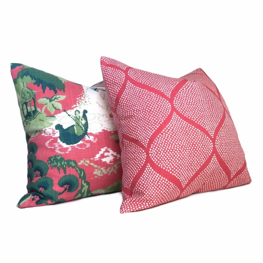 Pink White Ogee Dots Cotton Print Pillow Cover Cushion Pillow Case Euro Sham 16x16 18x18 20x20 22x22 24x24 26x26 28x28 Lumbar Pillow 12x18 12x20 12x24 14x20 16x26 by Aloriam