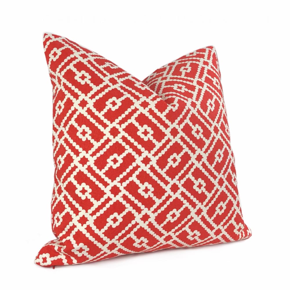 Pippa Red White Geometric Lattice Print Pillow Cover - Aloriam