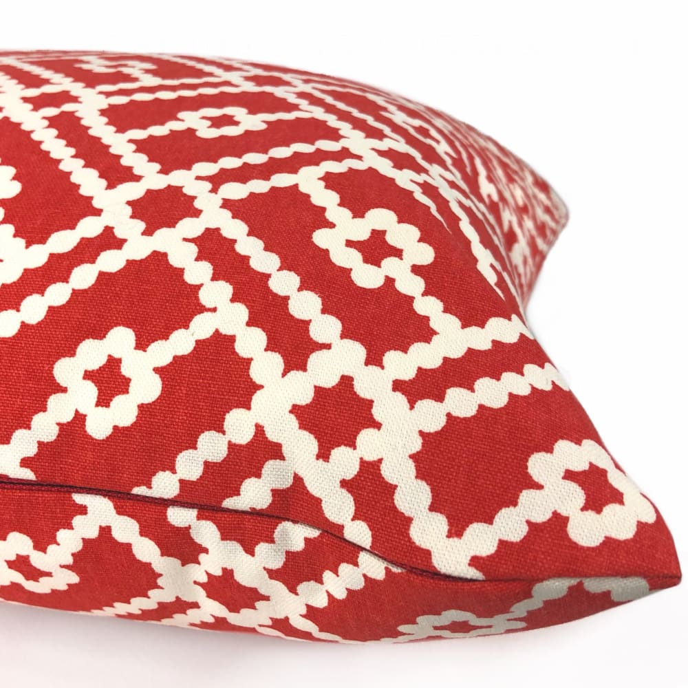 Pippa Red White Geometric Lattice Print Pillow Cover - Aloriam