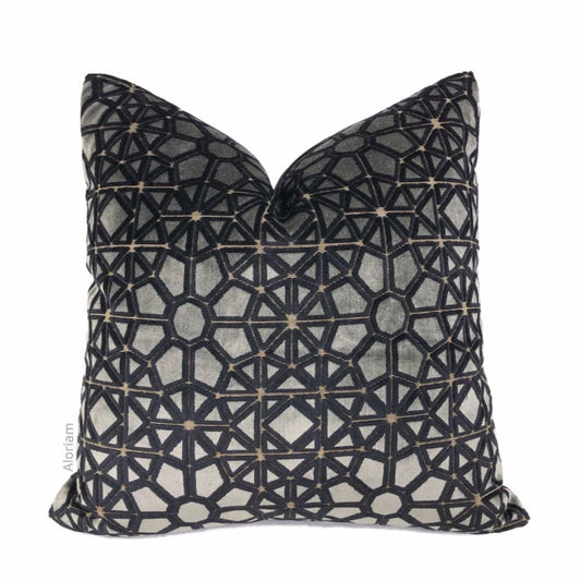 Pollack Crosscut Plush Ash Gray Black Belgium Velvet Pillow Cover - Aloriam