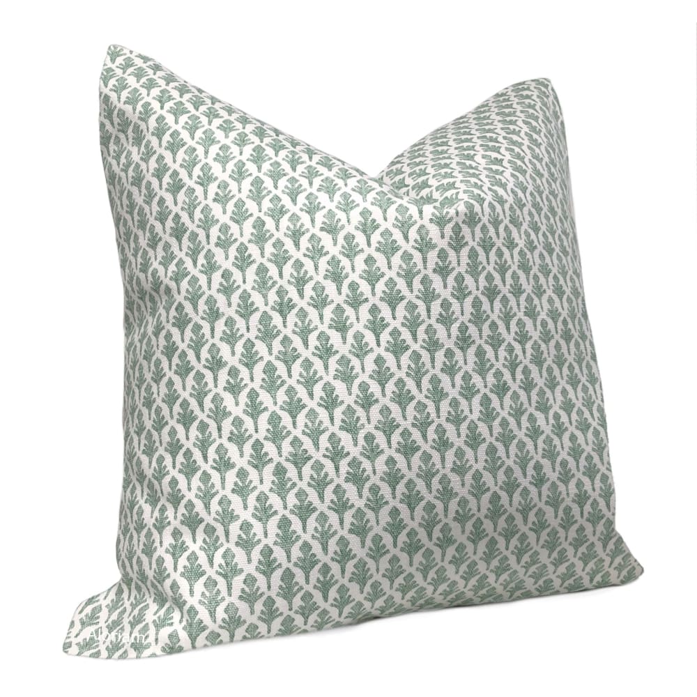 Ponce Eucalyptus Green White Leaf Print Pillow Cover (Lacefield Designs fabric) - Aloriam