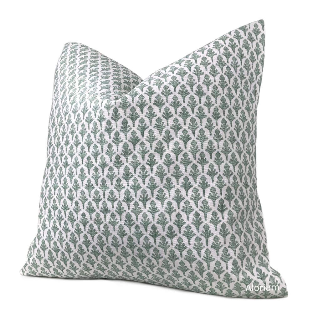 Ponce Eucalyptus Green White Leaf Print Pillow Cover (Lacefield Designs fabric) - Aloriam