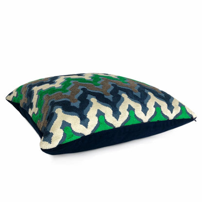 Preston Blue Green Brown Cut Velvet Small Ogee Waves Pillow Cover - Aloriam