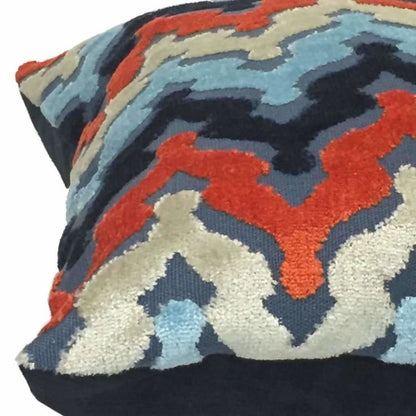 Designer Blue Orange Cream Cut Velvet Small Ogee Waves Pillow Cover Cushion Pillow Case Euro Sham 16x16 18x18 20x20 22x22 24x24 26x26 28x28 Lumbar Pillow 12x18 12x20 12x24 14x20 16x26 by Aloriam