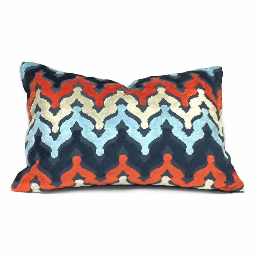 Designer Blue Orange Cream Cut Velvet Small Ogee Waves Pillow Cover Cushion Pillow Case Euro Sham 16x16 18x18 20x20 22x22 24x24 26x26 28x28 Lumbar Pillow 12x18 12x20 12x24 14x20 16x26 by Aloriam