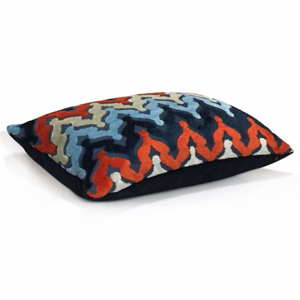 Designer Blue Orange Cream Cut Velvet Small Ogee Waves Pillow Cover Cushion Pillow Case Euro Sham 16x16 18x18 20x20 22x22 24x24 26x26 28x28 Lumbar Pillow 12x18 12x20 12x24 14x20 16x26 by Aloriam