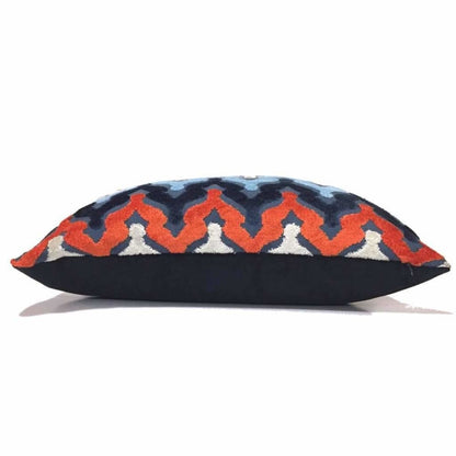 Designer Blue Orange Cream Cut Velvet Small Ogee Waves Pillow Cover Cushion Pillow Case Euro Sham 16x16 18x18 20x20 22x22 24x24 26x26 28x28 Lumbar Pillow 12x18 12x20 12x24 14x20 16x26 by Aloriam