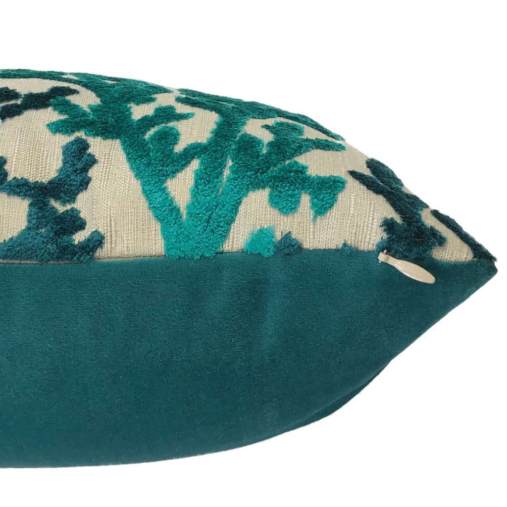 Lahaina Teal Green Cream Beige Coral Reef Cut Velvet Pillow Cover Cushion Pillow Case Euro Sham 16x16 18x18 20x20 22x22 24x24 26x26 28x28 Lumbar Pillow 12x18 12x20 12x24 14x20 16x26 by Aloriam