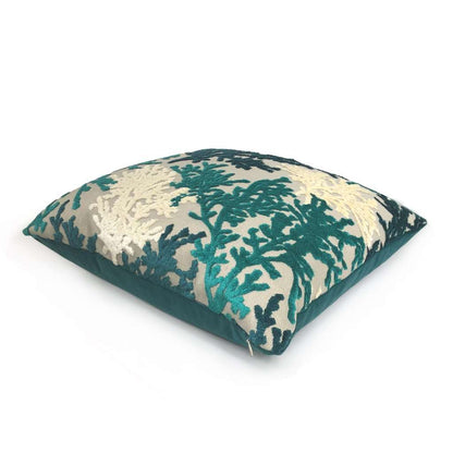 Lahaina Teal Green Cream Beige Coral Reef Cut Velvet Pillow Cover Cushion Pillow Case Euro Sham 16x16 18x18 20x20 22x22 24x24 26x26 28x28 Lumbar Pillow 12x18 12x20 12x24 14x20 16x26 by Aloriam