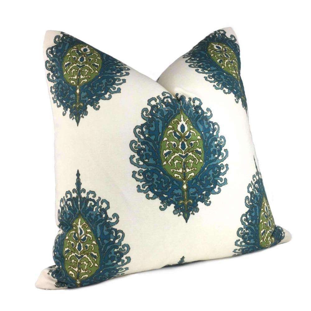 Alfred Shaheen Westminster Blue Green Cream Paisley Medallion Cushion Cover 24x24