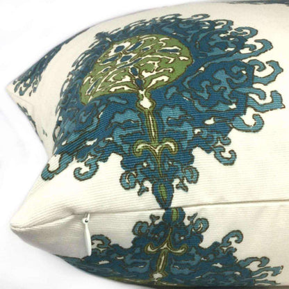 Alfred Shaheen Westminster Blue Green Cream Paisley Medallion Pillow Sham 26x26