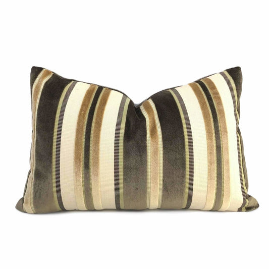 Chatsworth Brown & Camel Italian Velvet Stripe Pillow Cover Cushion Pillow Case Euro Sham 16x16 18x18 20x20 22x22 24x24 26x26 28x28 Lumbar Pillow 12x18 12x20 12x24 14x20 16x26 by Aloriam