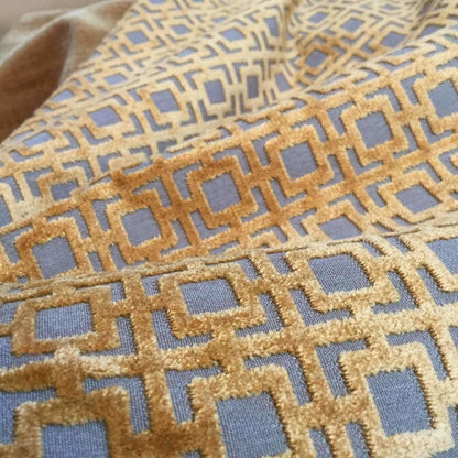 Amber Gold Geometric Square Lattice Cut Velvet Pillow Cover Cushion Pillow Case Euro Sham 16x16 18x18 20x20 22x22 24x24 26x26 28x28 Lumbar Pillow 12x18 12x20 12x24 14x20 16x26 by Aloriam