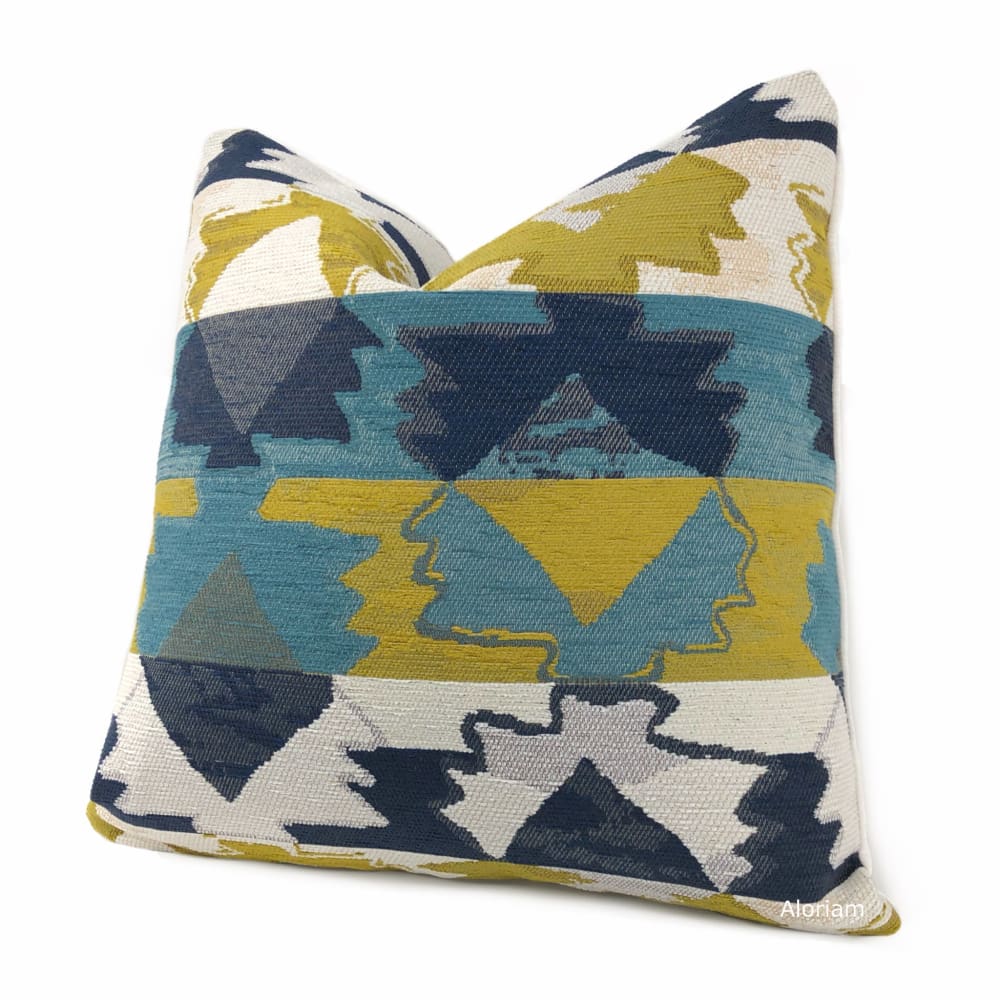 Quetzal Mustard Teal Navy White Southwest Pillow Cover - Aloriam