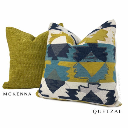 Quetzal Mustard Teal Navy White Southwest Pillow Cover - Aloriam