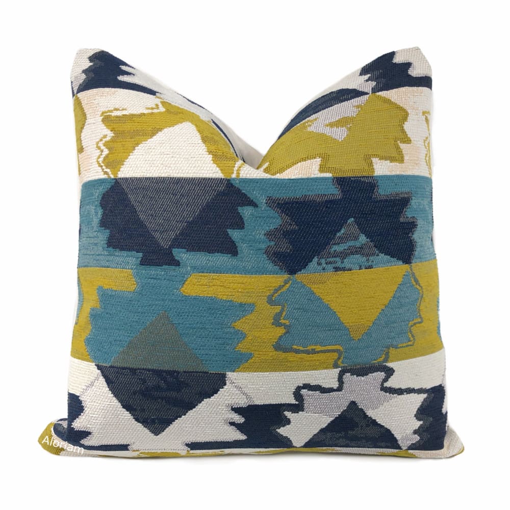 Quetzal Mustard Teal Navy White Southwest Pillow Cover - Aloriam