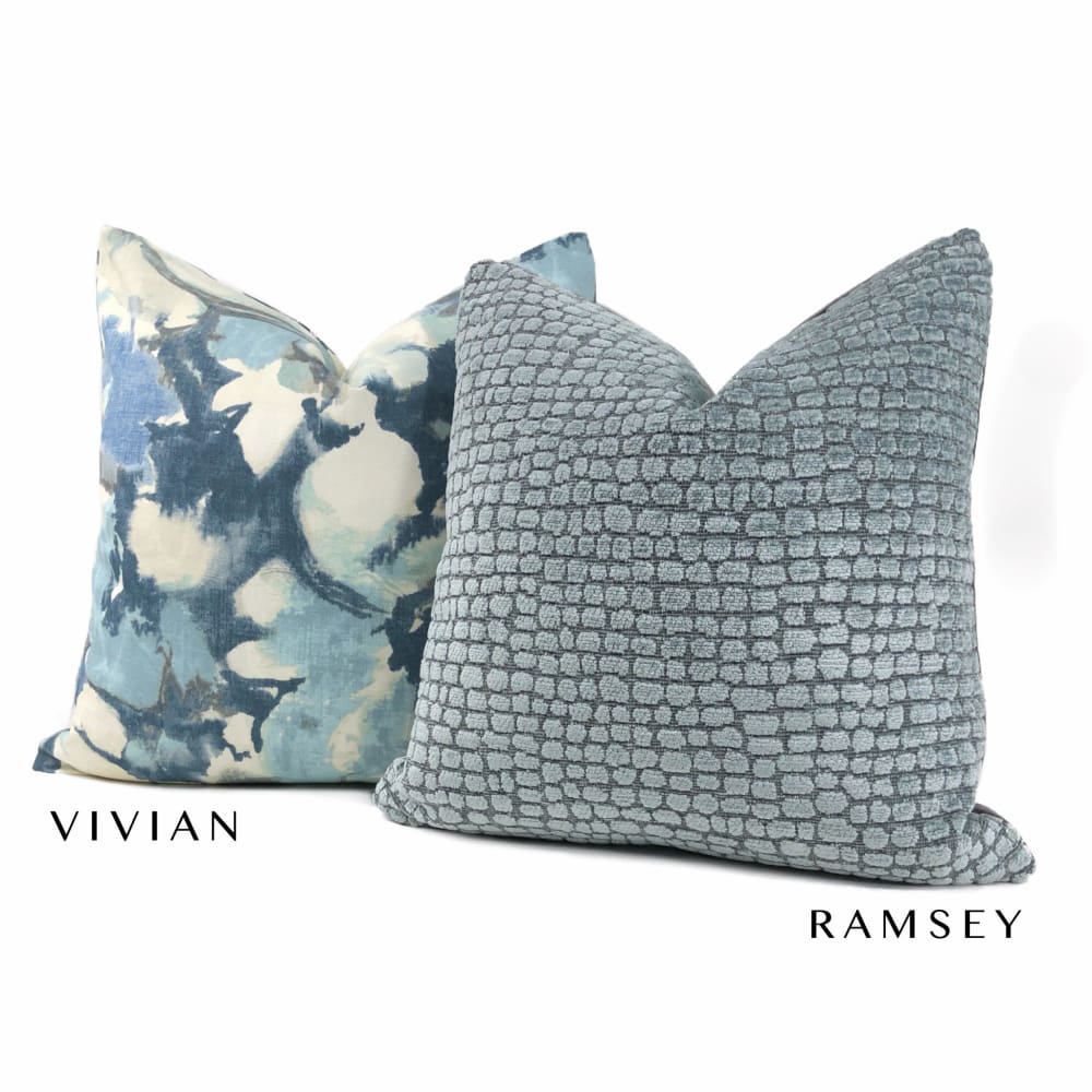 Ramsey Mineral Blue Pebble Texture Chenille Pillow Cover - Aloriam