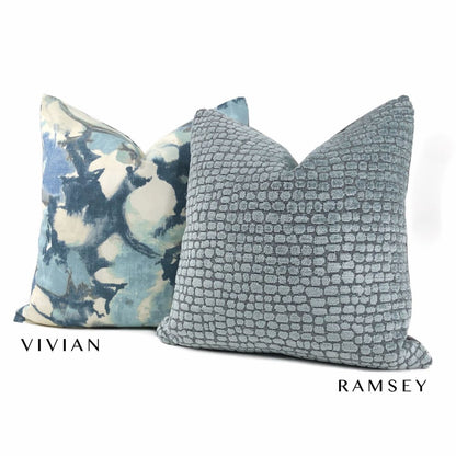 Ramsey Mineral Blue Pebble Texture Chenille Pillow Cover - Aloriam