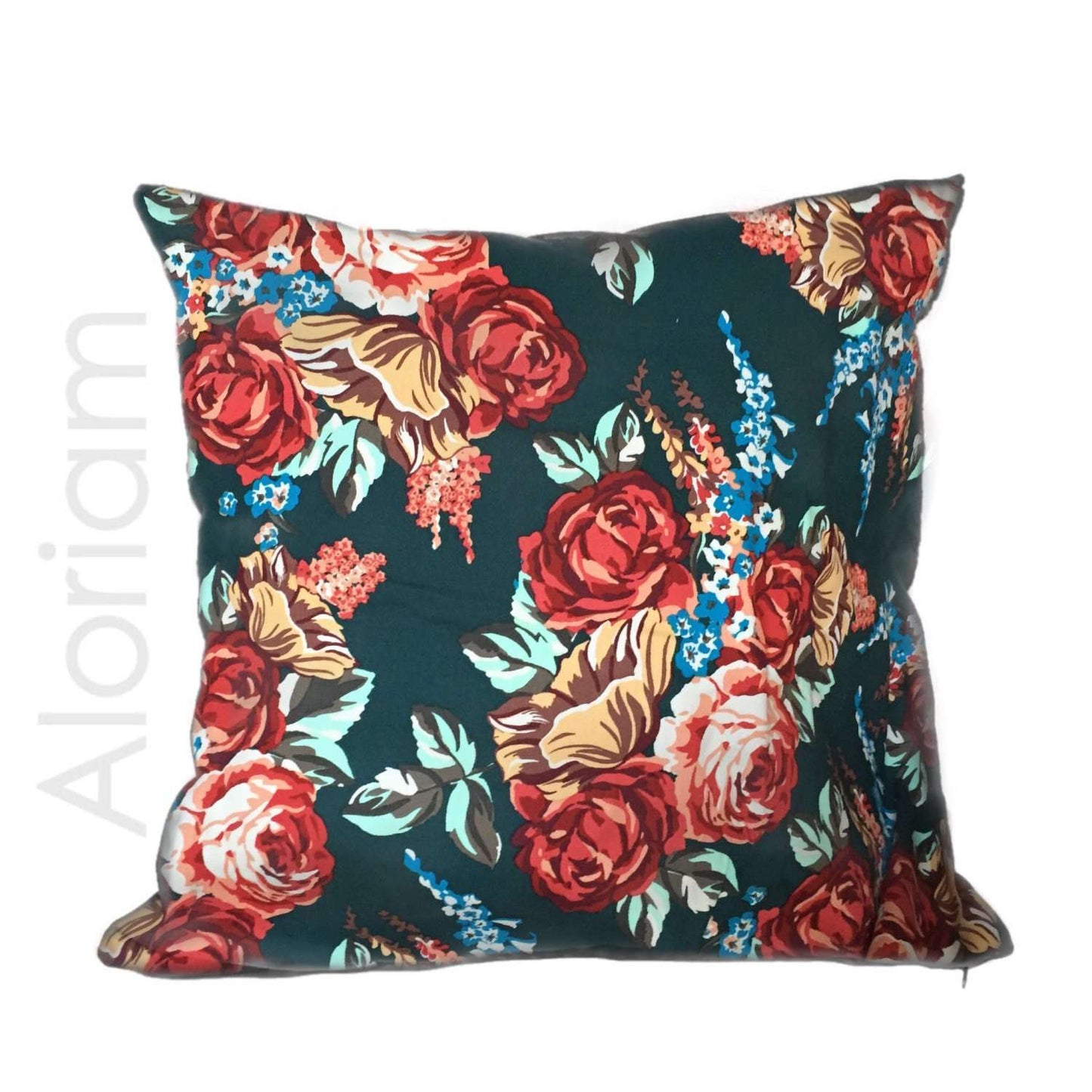 red roses green floral print pillow cushion cover by Aloriam