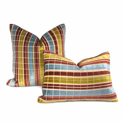 Regents Park Rust Blue Gold Plaid Silk Velvet Pillow Cover (Lee Jofa fabric) - Aloriam