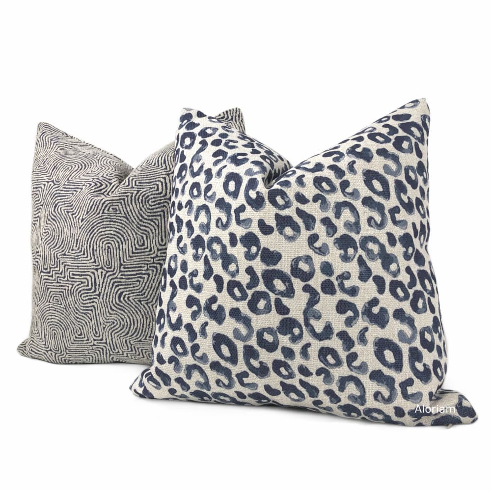 Rex Navy Blue Leopard Print Pillow Cover - Aloriam