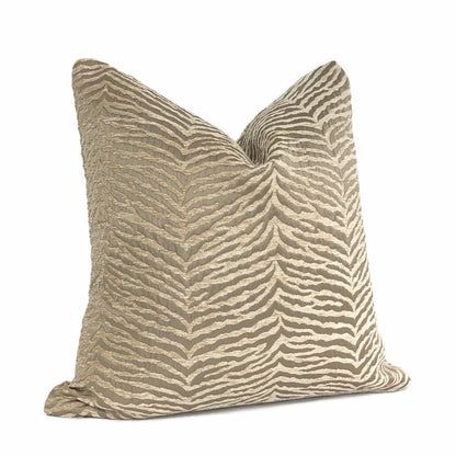 Rhea Two Tone Cafe au Lait Animal Stripe Chenille Pillow Cover