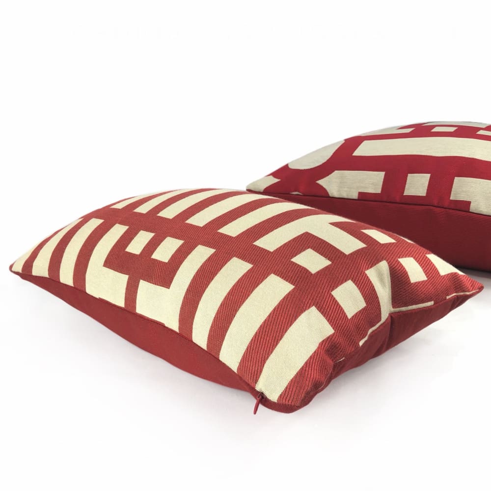 Rialto Red Beige Geometric Lattice Pillow Cover - Aloriam