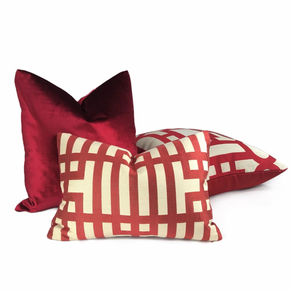 Rialto Red Beige Geometric Lattice Pillow Cover - Aloriam